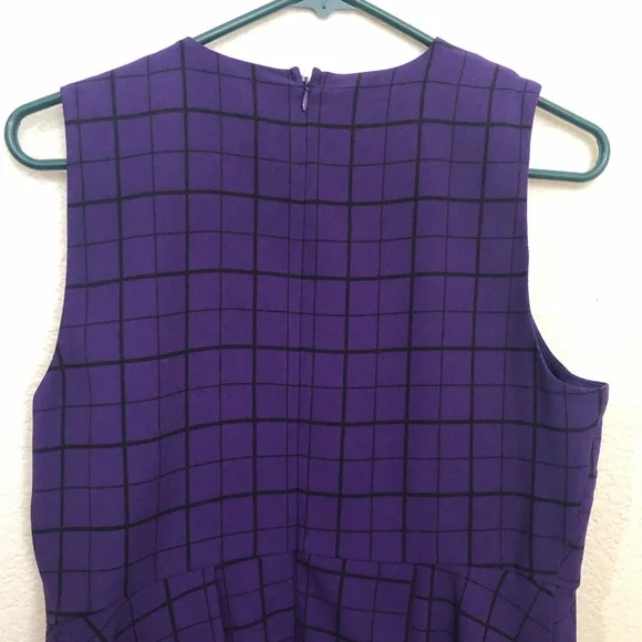 ELLE Womens Medium Sleeveless Peplum Asymmetrical Top Blouse Purple Checkers NWT - Picture 12 of 16
